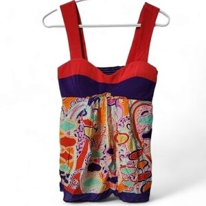 SINGLE Silk Blend Paisley Print Tank Top Colorful Bright Fun Pull Over